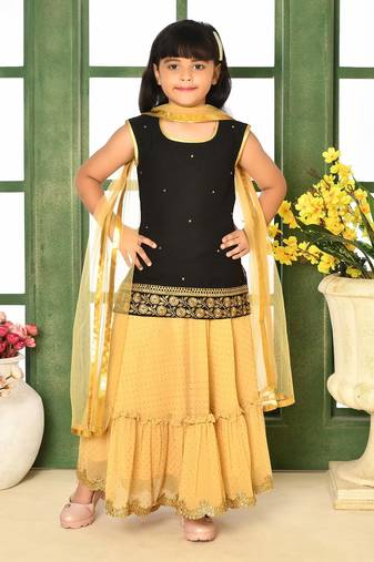 Black Embroidery Cotton_Silk A Line Lehenga Choli Dupatta