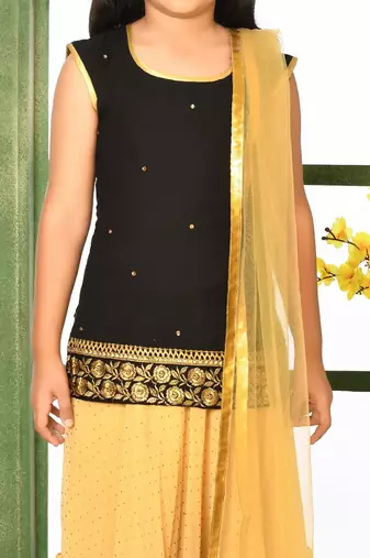 Black Embroidery Cotton_Silk A Line Lehenga Choli Dupatta