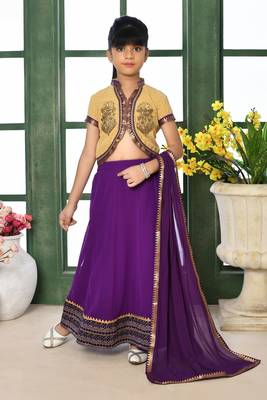 Beige Embroidery Georgette A Line Lehenga Choli Dupatta 1