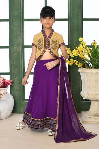 Beige Embroidery Georgette A Line Lehenga Choli Dupatta