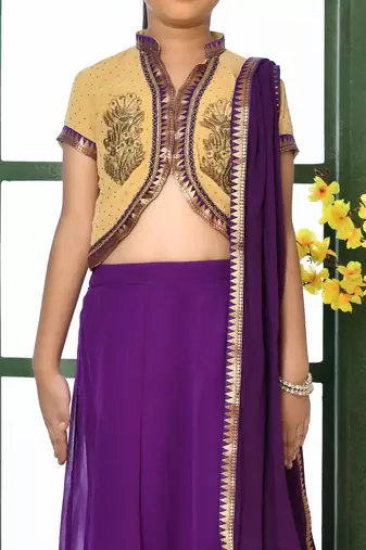 Beige Embroidery Georgette A Line Lehenga Choli Dupatta