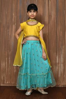 Yellow Embroidery Cotton_Silk A Line Lehenga Choli Dupatta 1