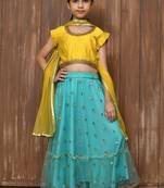 Yellow Embroidery Cotton_Silk A Line Lehenga Choli Dupatta