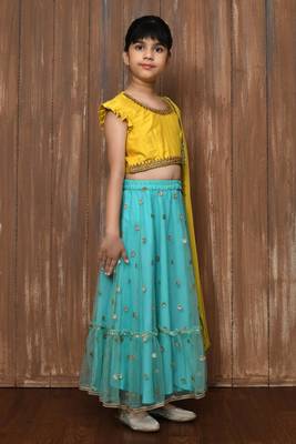 Yellow Embroidery Cotton_Silk A Line Lehenga Choli Dupatta 2