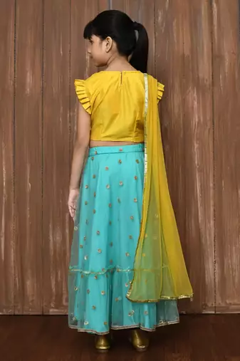 Yellow Embroidery Cotton_Silk A Line Lehenga Choli Dupatta