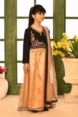 Black Embroidery Cotton_Silk A Line Lehenga Choli Dupatta 2