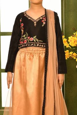 Black Embroidery Cotton_Silk A Line Lehenga Choli Dupatta 4