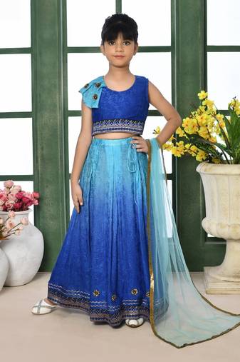Blue Embroidery Chiffon A Line Lehenga Choli Dupatta