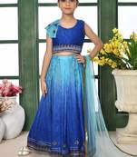 Blue Embroidery Chiffon A Line Lehenga Choli Dupatta