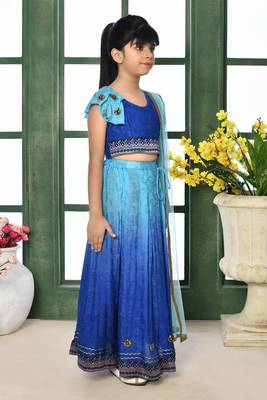 Blue Embroidery Chiffon A Line Lehenga Choli Dupatta 2