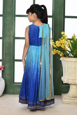 Blue Embroidery Chiffon A Line Lehenga Choli Dupatta 3