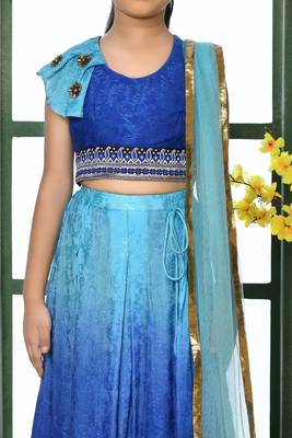 Blue Embroidery Chiffon A Line Lehenga Choli Dupatta 4