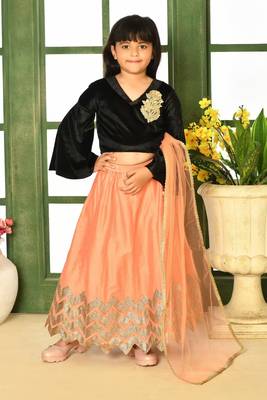 Black Embroidery Velvet A Line Lehenga Choli Dupatta 1