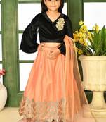 Black Embroidery Velvet A Line Lehenga Choli Dupatta