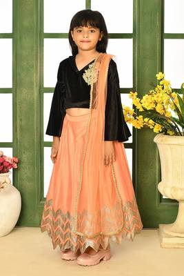 Black Embroidery Velvet A Line Lehenga Choli Dupatta 2