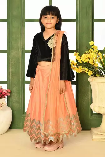 Black Embroidery Velvet A Line Lehenga Choli Dupatta