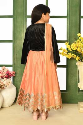 Black Embroidery Velvet A Line Lehenga Choli Dupatta 3