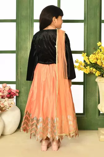 Black Embroidery Velvet A Line Lehenga Choli Dupatta