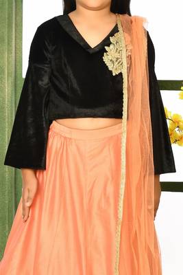 Black Embroidery Velvet A Line Lehenga Choli Dupatta 4