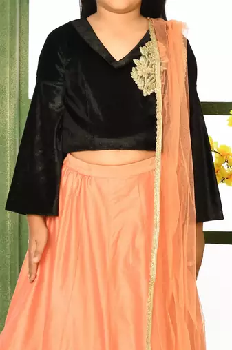 Black Embroidery Velvet A Line Lehenga Choli Dupatta