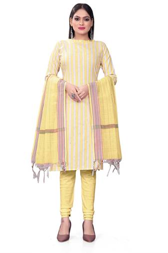 Yellow Colour Ethnic Salwaar Kameez In Cotton Fabric