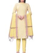 Yellow Colour Ethnic Salwaar Kameez In Cotton Fabric