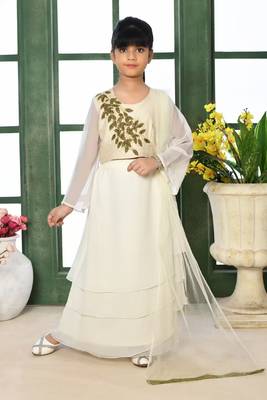 Cream Embroidery Cotton_Silk A Line Lehenga Choli Dupatta 1
