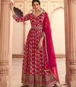 Heavy Anarkali Dress With Elegant Zari Work In Red Colour