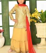 Gold Embroidery Jacquard A Line Lehenga Choli Dupatta
