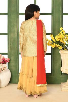 Gold Embroidery Jacquard A Line Lehenga Choli Dupatta 3