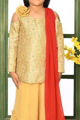 Gold Embroidery Jacquard A Line Lehenga Choli Dupatta 4