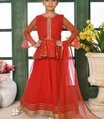 Red Embroidery Net A Line Lehenga Choli Dupatta