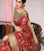Art Silk Floral Printed Red Saree