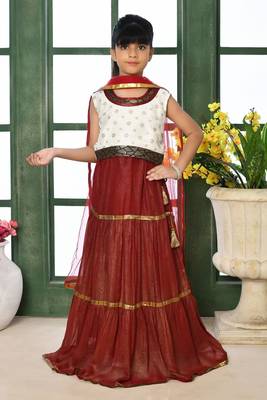 Off-White Embroidery Chanderi A Line Lehenga Choli Dupatta 1