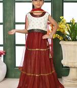 Off-White Embroidery Chanderi A Line Lehenga Choli Dupatta