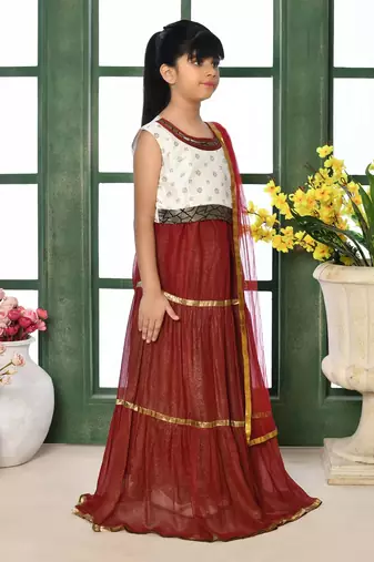Off-White Embroidery Chanderi A Line Lehenga Choli Dupatta