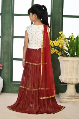 Off-White Embroidery Chanderi A Line Lehenga Choli Dupatta 3