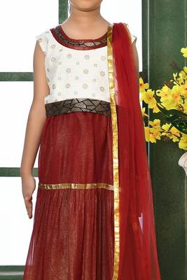 Off-White Embroidery Chanderi A Line Lehenga Choli Dupatta 4