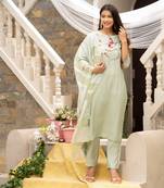 Pista Colour Resham Embroidery Work Ethnic Roman Silk Salwaar Kameez