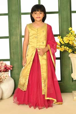Gold Embroidery Net A Line Lehenga Choli Dupatta 1