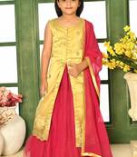 Gold Embroidery Net A Line Lehenga Choli Dupatta