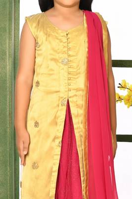 Gold Embroidery Net A Line Lehenga Choli Dupatta 4
