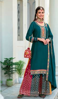 Heavy Embroidery Work Salwaar Kameez In Aqua Blue Colour 1