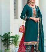 Heavy Embroidery Work Salwaar Kameez In Aqua Blue Colour