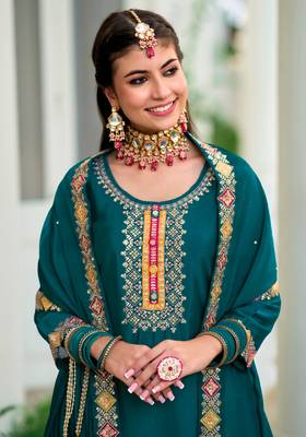 Heavy Embroidery Work Salwaar Kameez In Aqua Blue Colour 2