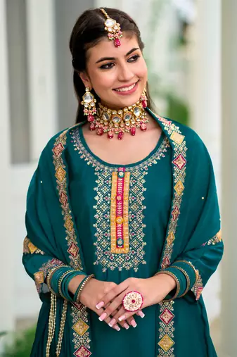 Heavy Embroidery Work Salwaar Kameez In Aqua Blue Colour