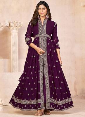 Wine Colour Designer Anarkali Salwaar Kameez For Fancy Girlish Looks 1