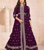 Wine Colour Designer Anarkali Salwaar Kameez For Fancy Girlish Looks