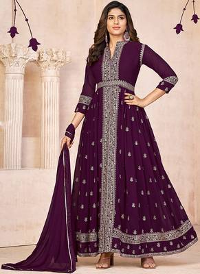 Wine Colour Designer Anarkali Salwaar Kameez For Fancy Girlish Looks 2