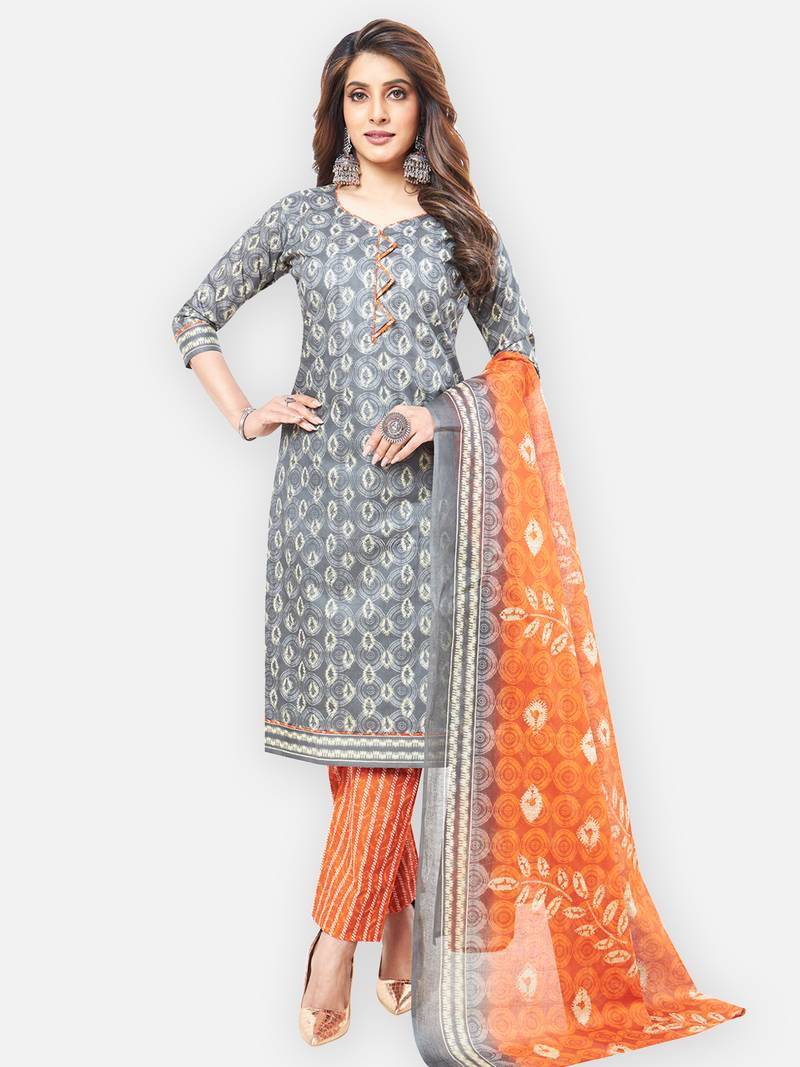 Salwar studio cotton dress material for women - grey colour - Om Clothing -  4193747